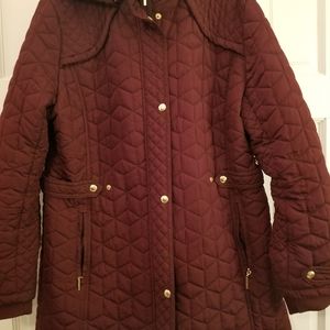 Quilted Hooded Burgundy with goldtone snaps